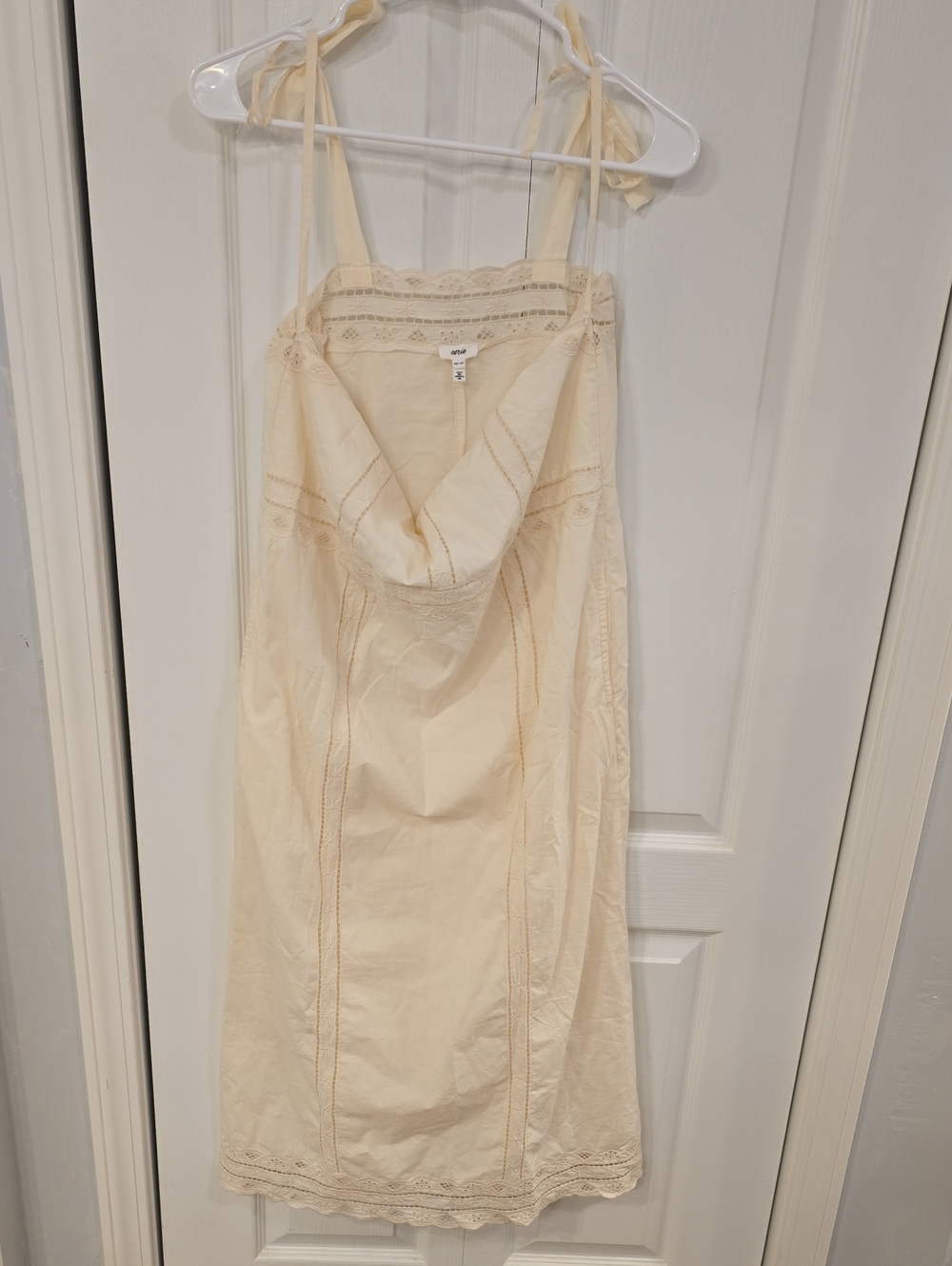 aerie Cream Lace-Trim Slip Dress with Tie Straps